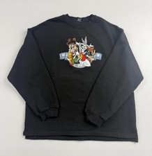 Vintage Warner Bros Studio Store Sweatshirt Mens XL Black Looney Tunes Fleece
