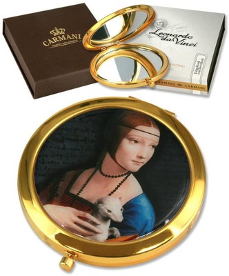 Taschen-Reisespiegel in Goldoptik Da Vinci Lady mit Hermelin Renaissance 