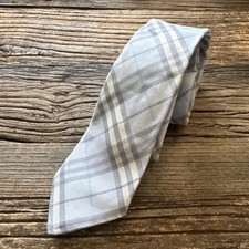 Burberry London Blue Gray Nova Check Silk Plaid Tie Skinny 2.5  EXCELLENT COND.