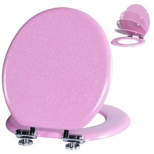 Glitter Toilet Seat Molded Wood Round Toilet Seat with Quietly Close and Quic...