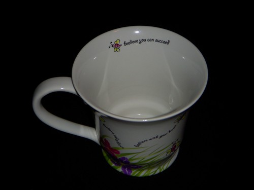 Retired Adorable Mary Kay Beelieve Believe Mug Cup Lipstick Print Flowers & Bees - Picture 5 of 6
