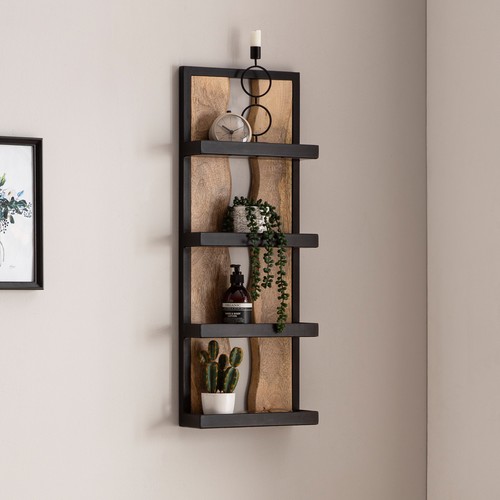 FineBuy Estantería de pared 30x80x10 cm Madera Maciza Metal Estante Colgante