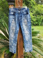 GS-115 BOYS DISTRESSED SPLATTER ACID WASH BLUE JEANS SIZE 10 EUC 
