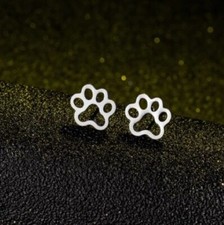 Cute Pet Paw Stud Earrings Stainless Steel Silver Color Pierced