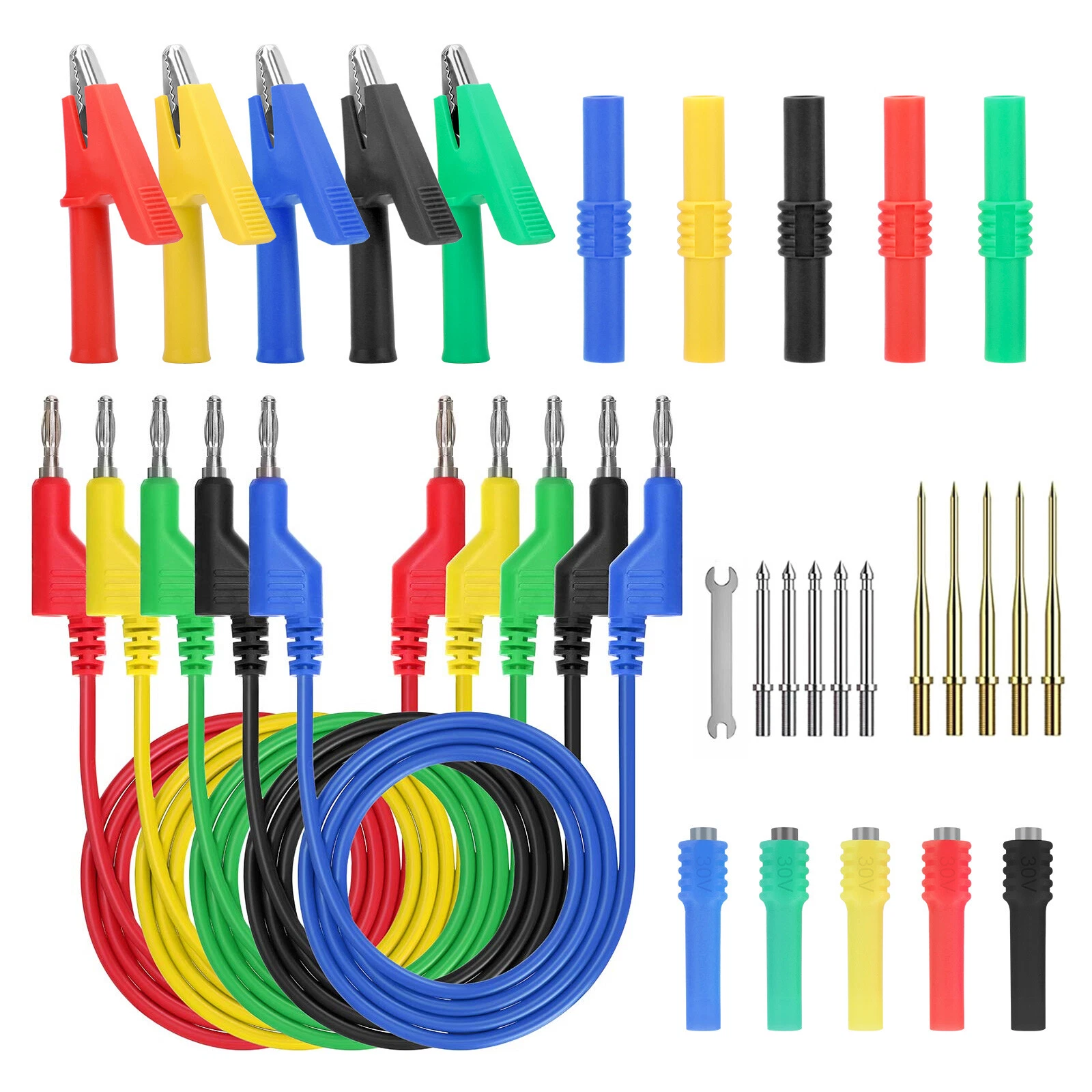 30pcs Multimeter Test Lead Set 4mm Banana Plug Alligator Clips Probes Wire Tool