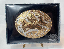 Crumrine Belt Buckle C08700 Horses Western Style Made In Mexico Oval In Box
