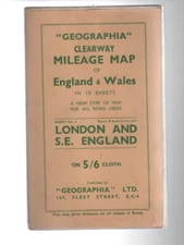 LONDON & S.E. ENGLAND GEOGRAPHIA Clearway Mileage Map Sheet No 1 Cloth Vintage