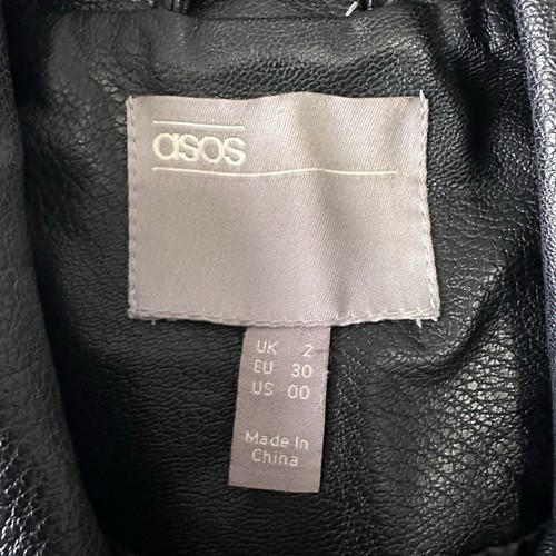 Chaqueta de motociclista encogida de cuero sintético negra con cremallera completa talla 00 de ASOS Design para mujer - Imagen 20 de 20
