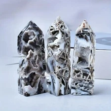 Natural Sphalerite Druzy Chalcedony Healing Crystal Tower Wand Reiki Obelisk