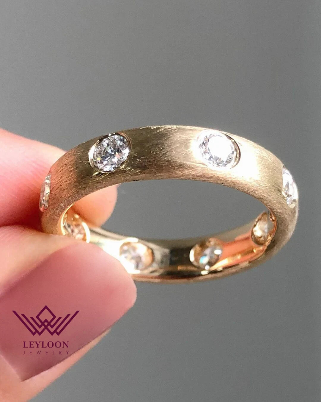 Round Cut Eternity Band D Color VVS 950 Platinum Moissanite Ring