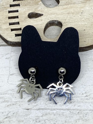 Cute Tiny Steel Spider Stud Earrings Drop Dangle Wicca Goth Pagan Gift Novelty - Picture 8 of 11
