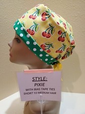 Cherries yellow Pixie Skull Women's Surgical Scrub Hat/Cap Handmade