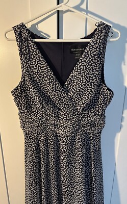 Connected Apparel Women's Lined Dress Navy Blue White Polka Dot