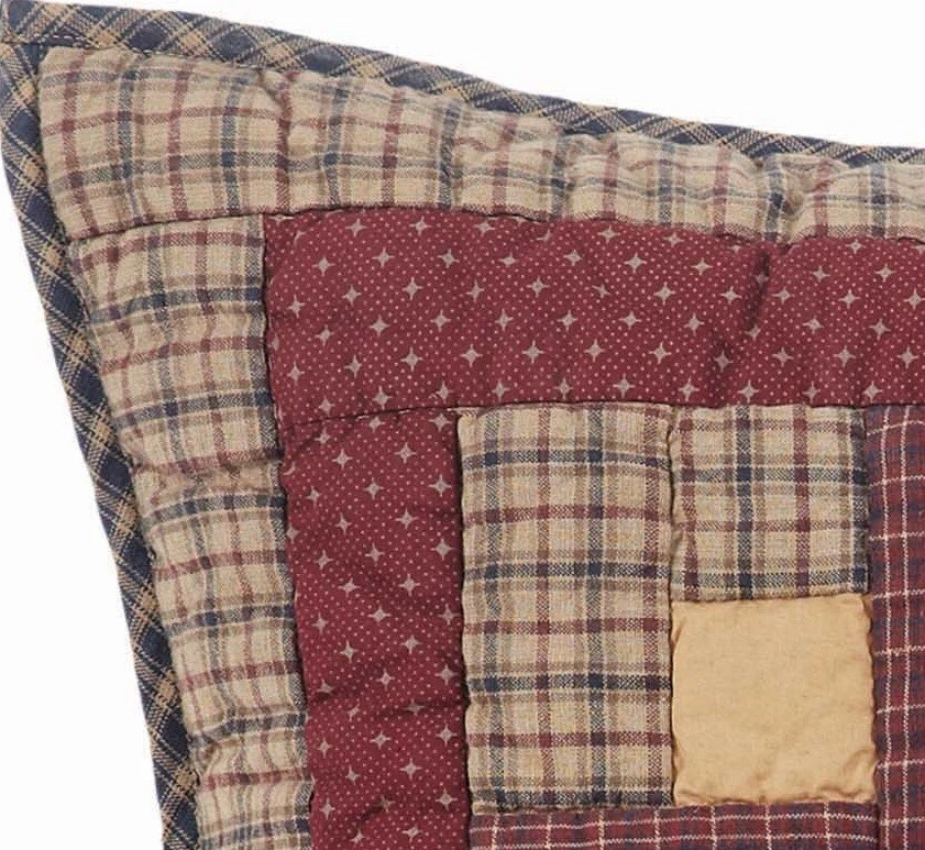 Bloque de cabina de troncos Euro Sham acolchado a mano cuadrado de 26" retazos azul rojo Millsboro Foto 4 de 4