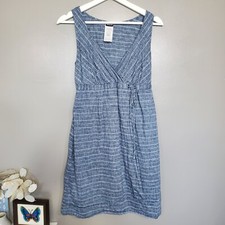 Patagonia Faux Wrap Dress Womens Size 4 Blue Stripe Hemp Cotton Sleeveless