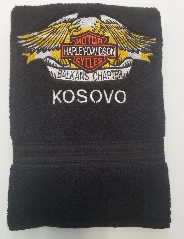Harley Davidson Kosovo Balkans Chapter Bath Beach Towel Black - Image 2 of 2