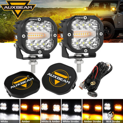 AUXBEAM 3'' Strobe Flash LED Pods Work Lights Offroad Driving Lamp & Black Cover