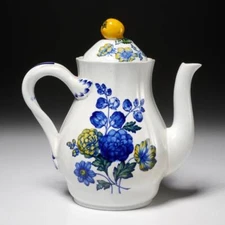 Spode Blue Flowers Yellow Lemon Ceramic Coffee Pot w Lid 8.5"h Copeland England