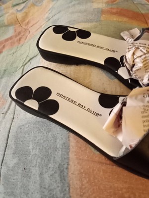 Montego Bay Club Slide Sandals Sz 8W Black/White Leather  display picture 1