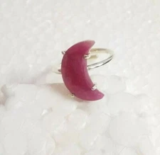 Natural Ruby Gemstone 925 Sterling Silver Moon Ring  ​​for Aries, Leo, Scorpio 