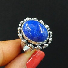 Natural Lapis Lazuli Oval Gemstone 925 Sterling Silver Proposal Women's Ring