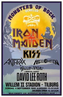 Iron Maiden, KISS 1988 Monsters of Rock Benelux Concert Poster 11