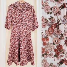70s Handmade Vintage Calico Floral Light Pink Notched Collar 1970s Midi Dress