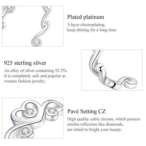 Anillo Voroco Fino Circonio Circonio Corona de Amor S925 Plata Esterlina para Dama Joyería - Imagen 3 de 11