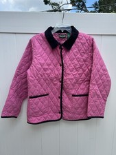 LL Bean Girls XL 18 Quilted Jacket Pink Corduroy Collar Snap Up Thermal