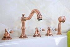 Antique Red Copper Bathroom Roman Tub Faucet Mixer Tap Set With Hand Shower