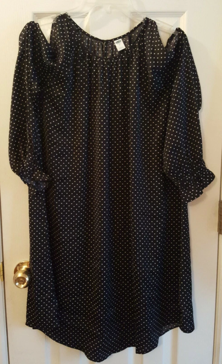 Old Navy Black Polka Dot Cold Shoulder Lined Dress Medium