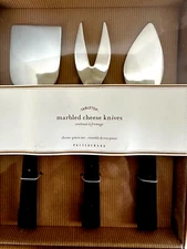 New, Pottery Barn Marbled Resin Charcuterie Cheese Knives Spreaders Stainless