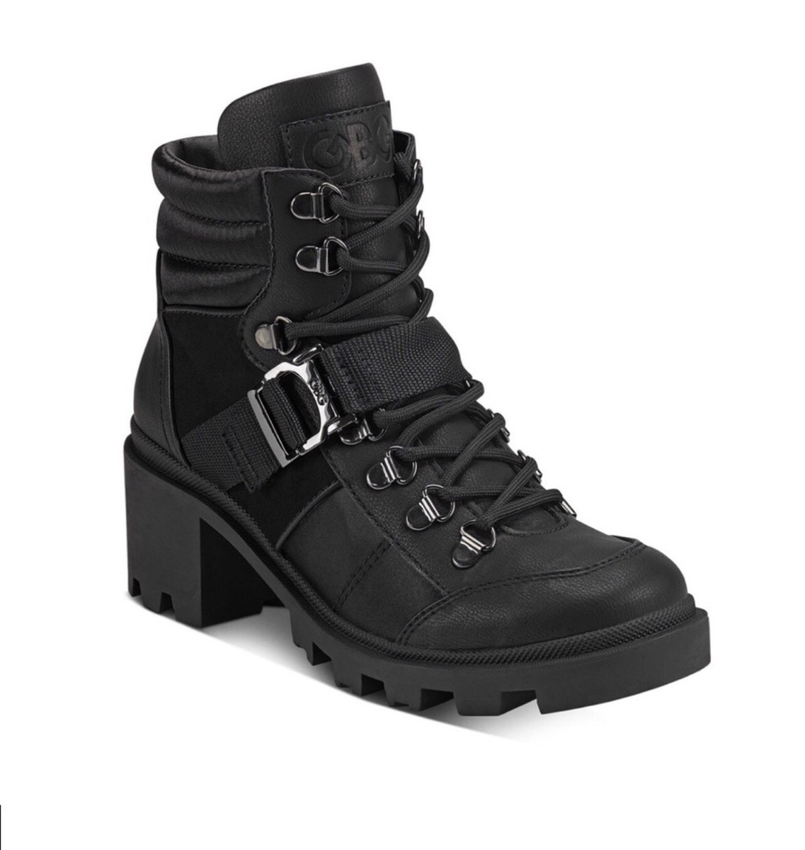 NIB Women Boots Guess Lace Up Combat Black Booties Size Black