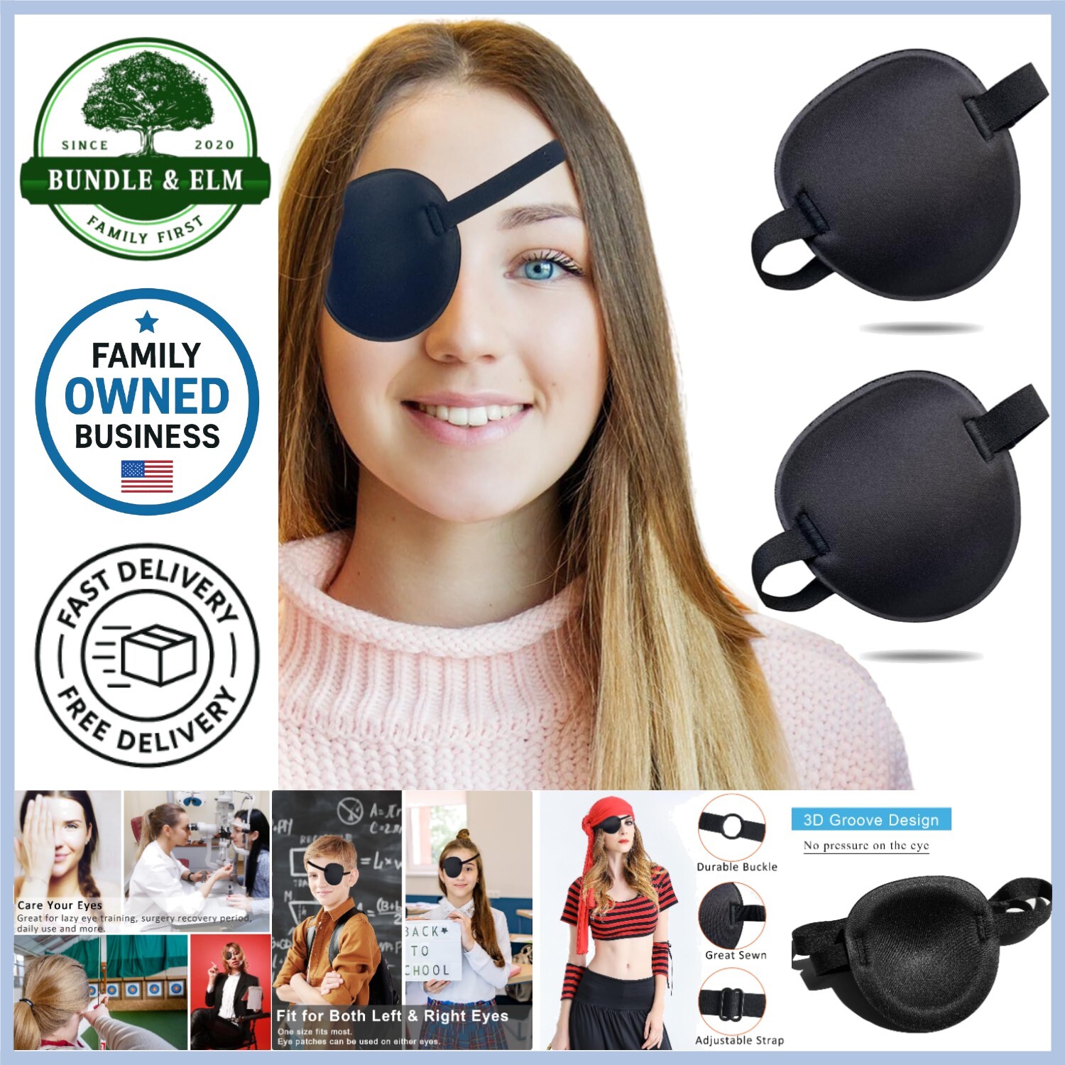 2PCS Adjustable Medical Eye Patches for Lazy Eye and Post-Surgery Recovery