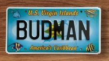 USVI VIRGIN ISLANDS  GRAPHIC VANITY LICENSE PLATE " BUDMAN " BUD BEER BUDWEISER