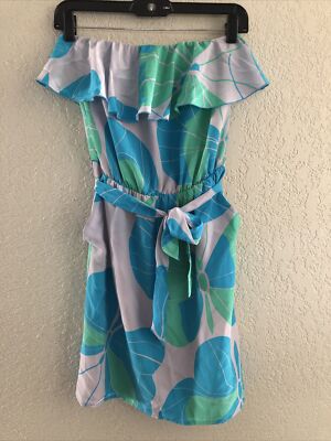 Amanda Uprichard XS P 100% Silk Blue Green Butterfly Ruffle Strapless Tube  Dress | eBay