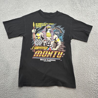Vintage 90s Mens Busch Gardens Tampa I Survived Montu Opening Day