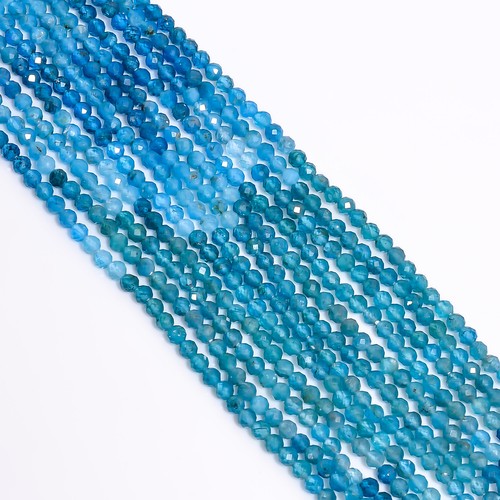Cuentas facetadas de piedra preciosa azul natural de apatita 3X3mm cadena 13" EB266 - Imagen 2 de 2