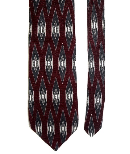 Contissima Herren Krawatte weinrot rot grau weiß lang Rautenmuster 58" x 4" - Bild 2 von 3