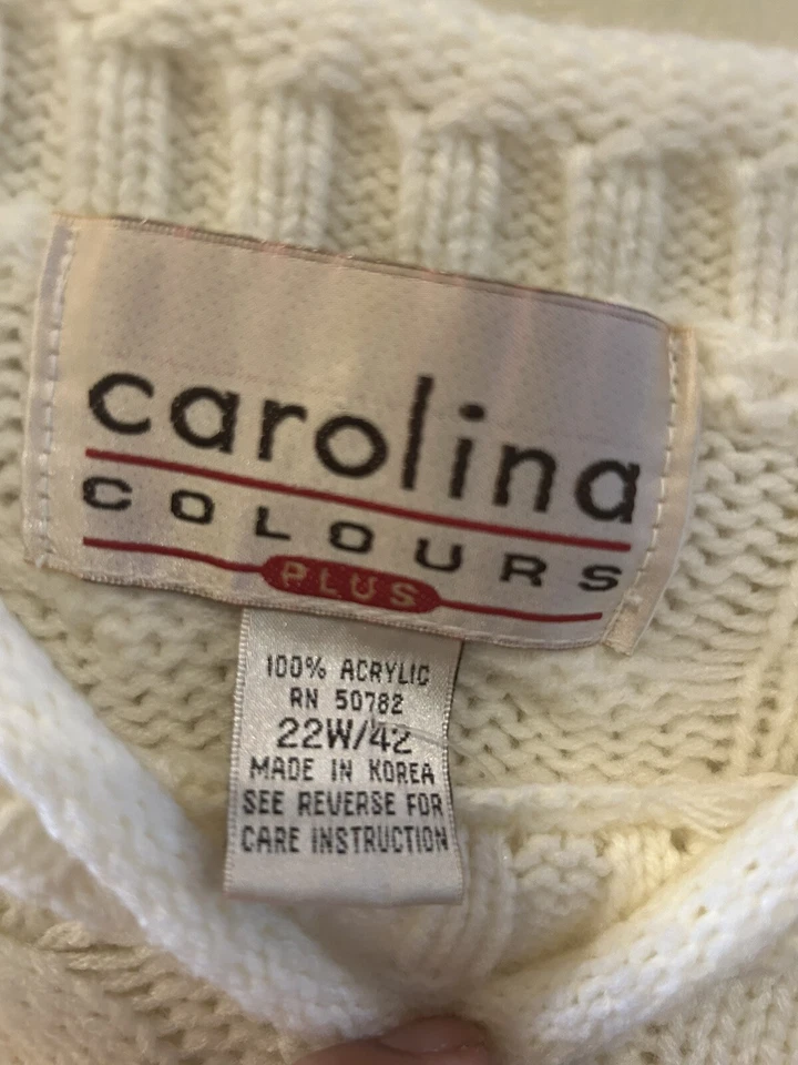 Suéter tejido grueso marfil vintage Carolina Colours Plus para mujer 22W cuello redondo Foto 4 de 4