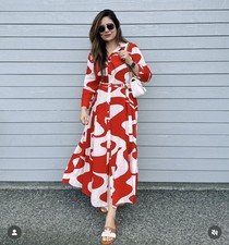 ZARA NEW WOMAN MIDI PRINT SHIRT-DRESS BELTED RED WHITE Size S REF:2183/06