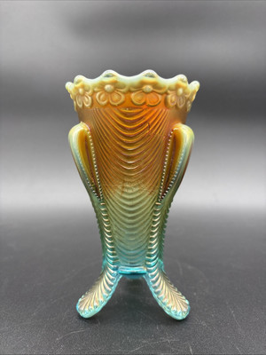 Northwood Aqua Opal Daisy And Drape Carnival Glass Vase