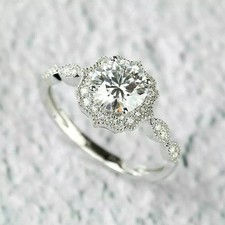 14K White Gold Plated 2 Ct Round Cut Lab Created Diamond Halo Engagement Ring