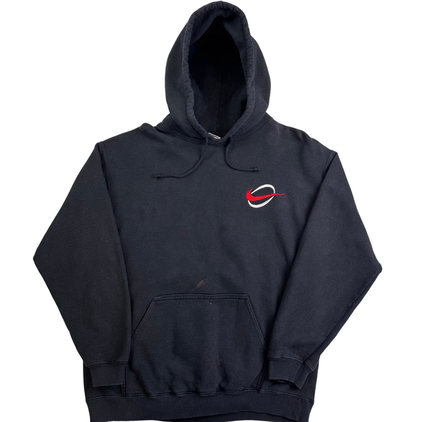 Nike Logo Hoodie Mens Large Pullover Sweatshirt Black Red 90's Embroidered Logo