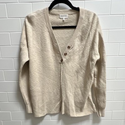 Thread & Supply Women's Cardigan Sweater Beige V-Neck Button, Size S