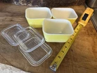 Vintage PYREX SET OF 3 Yellow Refrigerator Dishes 501B 1-1/2 Cup With Lids Glass