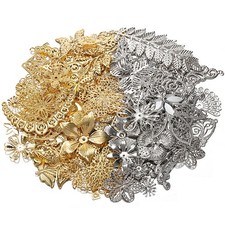50g/lot Mixed Metal Flower Leaves Filigree Wraps Connectors Pendant Beads Caps