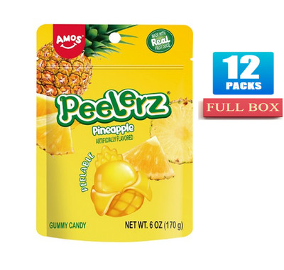 12x Packs AMOS Peelerz Gummy Pineapple Peelable Fruit Candy - 6oz Each