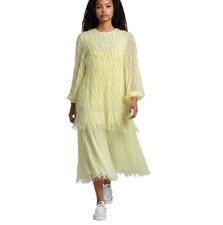 Asos Design Women’s Tiered Midi Dress Fluffy Texture Pale Yellow Lined Size 6