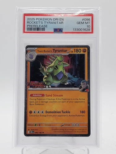 ROCKET'S TYRANITAR 2025 DESTINED RIVALS PRERELEASE #096/182 PSA 10 Q0895